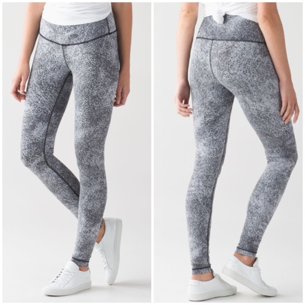 Lululemon Wunder Under Pant Luon Spray Jacquard White Black Size 12